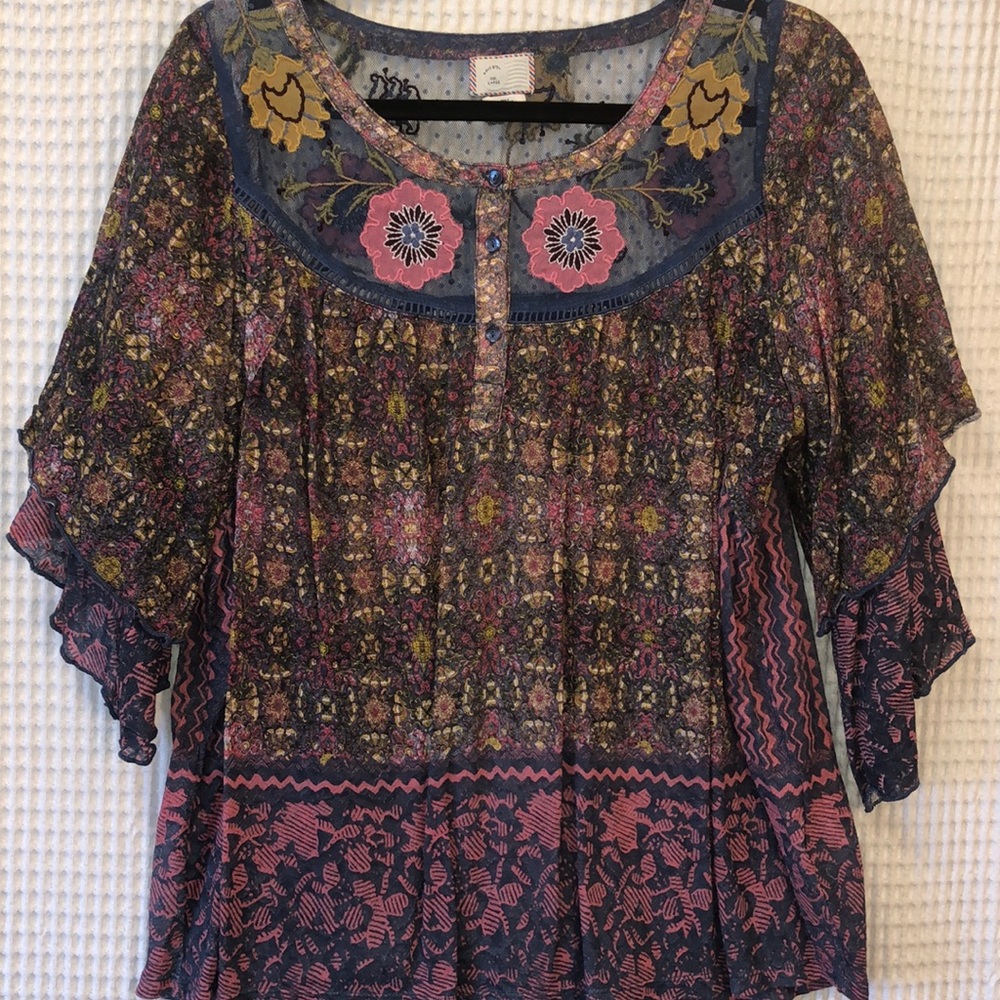 Anthropologie Embroidered Trim Blouse